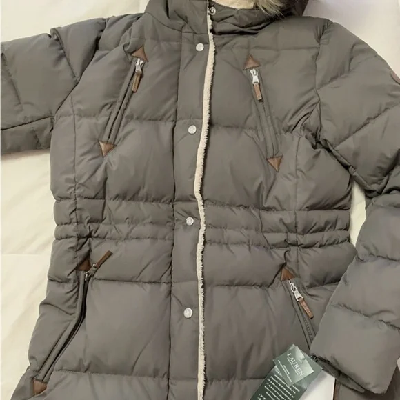 Ralph Lauren Gray Down Puffer Jacket parka with detachable Fur Hood size small - Picture 8 of 17